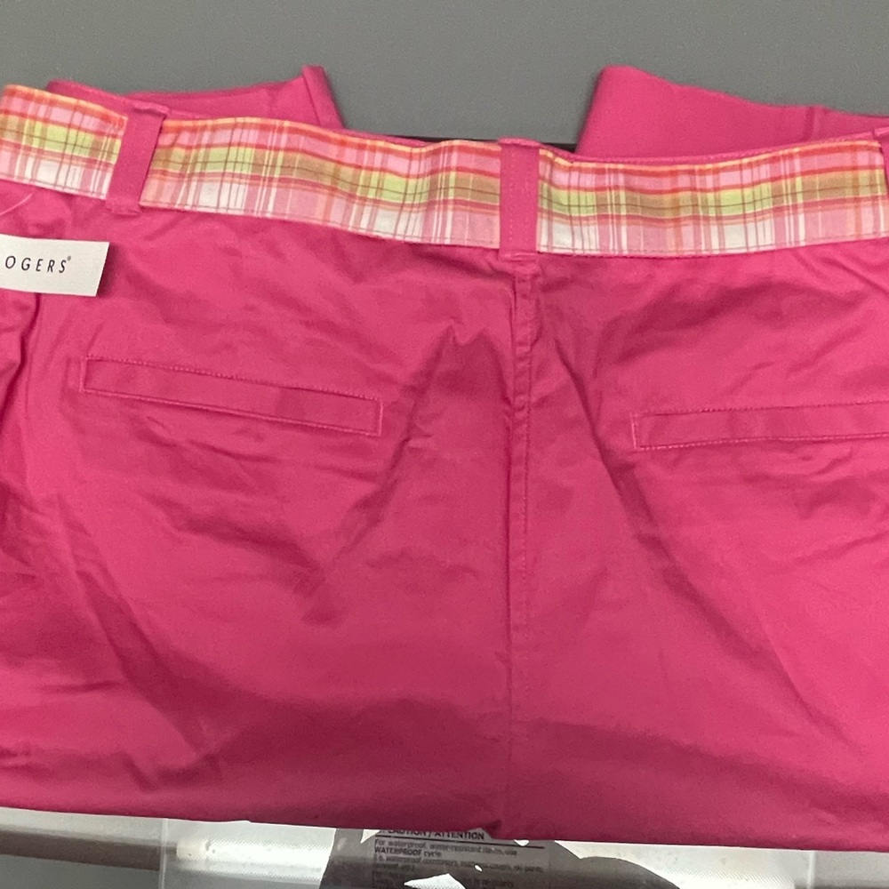 Kim Rogers Hot Pink Women's Shorts with Plaid Trim Belt - Picture 2 of 7
